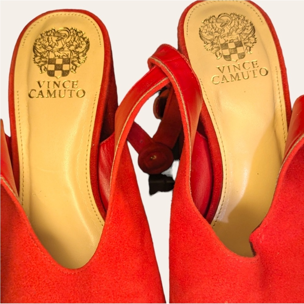Vince Camuto size 10 red suede platform heels with ankle wrap strap  SOMERSON - Picture 7 of 8